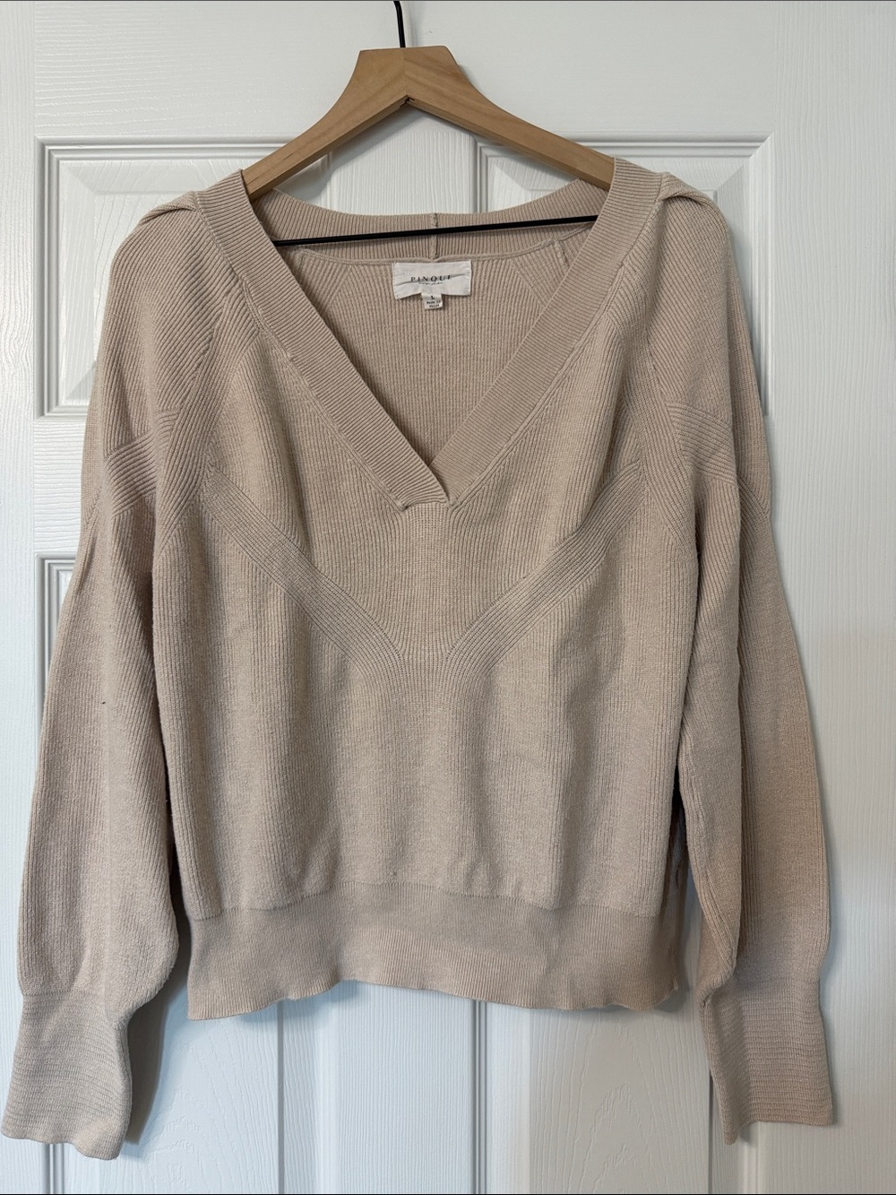 Pinque Cream V-Neck Wrap Pullover Sweater